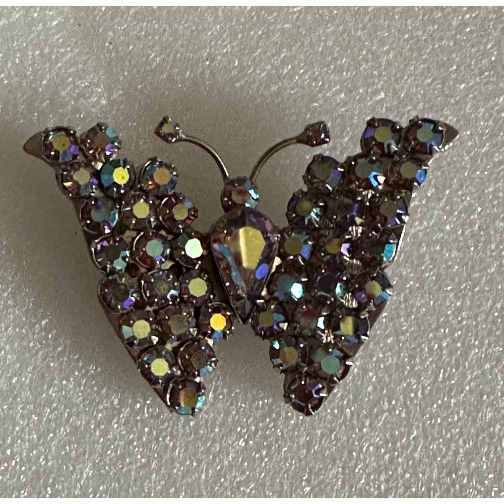 Vintage Warner Butterfly Pin‎ Blue Aurora Bourealis Rhinestones